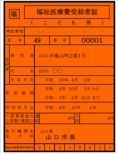 福祉医療費受給者証の写真