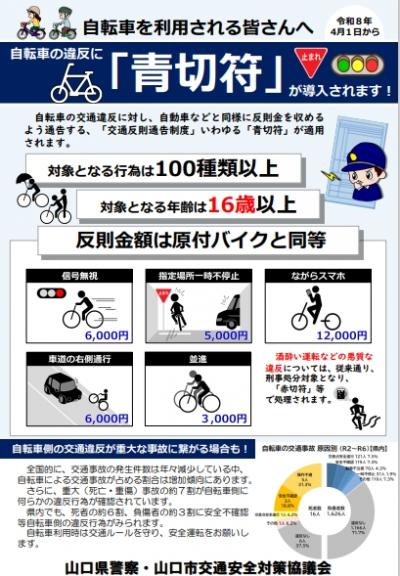 自転車の違反に「青切符」が導入されます（表）