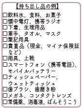 持ち出し品の例の表