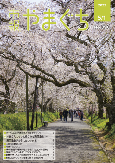 4月上旬、徳佐八幡宮参道のしだれ桜の様子